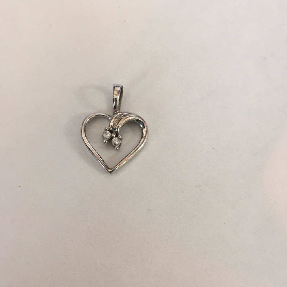 10K White Gold Diamond Duo Heart Charm Pendant